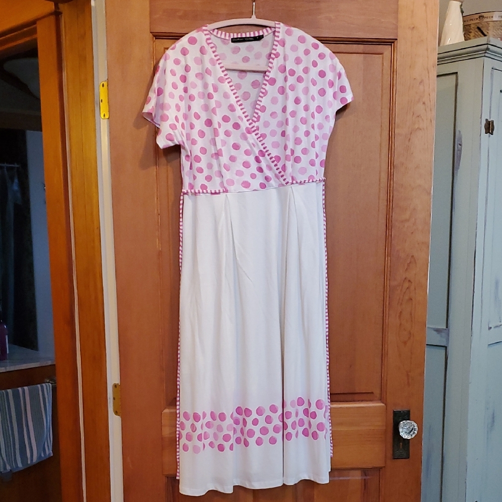 Gudrun Sjoden Pink and White Polka Dot Midi Dress